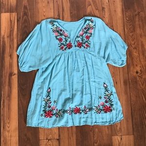 Bohemian Embroidered Floral Mini Dress/Tunic
